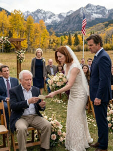 DURING MY DAUGHTER’S WEDDING, SHE SLIPPED A NOTE FROM HER BOUQUET INTO MY PALM THAT SAID ONLY, “DAD, HELP ME,” AND BEFORE THE GROOM COULD FINISH HIS VOWS, I STOOD UP IN FRONT OF TWO HUNDRED GUESTS, STOPPED THE CEREMONY COLD, AND WATCHED HIS FACE DRAIN WHITE AS THE SHERIFF I’D INVITED AS A “FAMILY FRIEND” ROSE FROM THE CROWD—BECAUSE WHILE HE THOUGHT HE WAS MARRYING HIS WAY INTO MY COLORADO RANCH, HE HAD NO IDEA I’D ALREADY HIRED A PRIVATE INVESTIGATOR, WIRED HIS CAR, AND SPENT MONTHS WAITING FOR THE EXACT MOMENT HIS PERFECT LITTLE PLAN FINALLY CRACKED