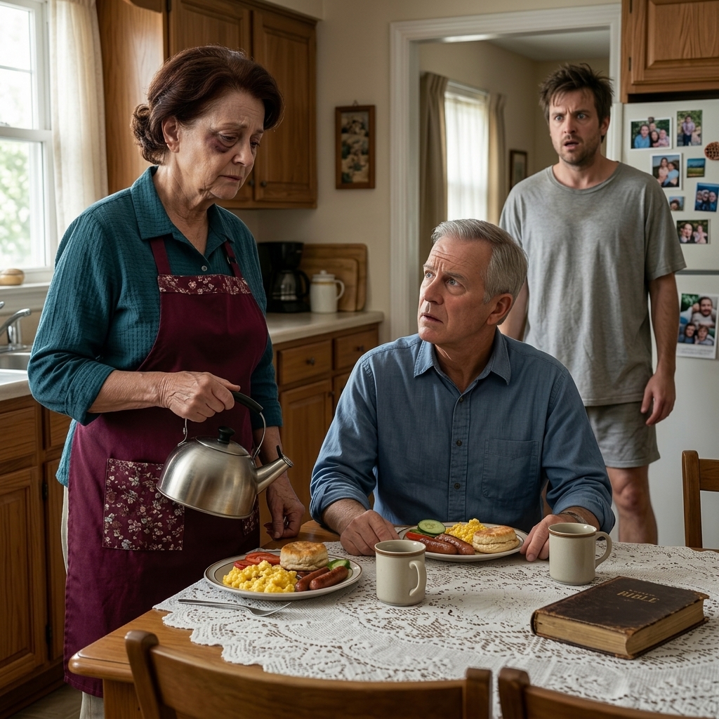 Last night my son h.i.t me and I didn’t cry. This morning I got out the nice tablecloth, served breakfast like on special occasions, and when he came downstairs smiling he said, “So you finally learned your lesson”… until he saw who was waiting for him at my table.