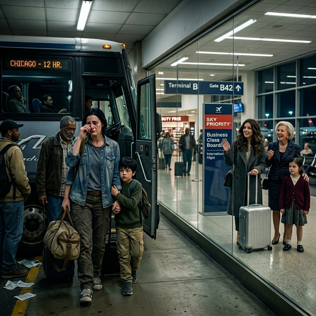 My sister’s child got to fly business class, while my son and I were thrown onto a 12-hour bus ride. My mother laughed in my face. “Did you seriously think you’d be flying business class?” My sister smirked and said, “A dirty bus is exactly where you belong.” Her child wrinkled their nose and sneered, “Mom, buses smell disgusting!” They stood there waving from the airport while my son and I quietly boarded the bus. But what my parents didn’t know was this—that trip was about to change all of our lives forever.