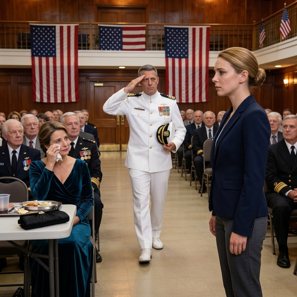 I Came Home to Sit Quietly in the Back Row of My Father’s Veterans’ Ceremony While My Stepmother Smirked, “She Already Left the Navy”—Then a Man in Dress Whites Walked Into That Packed Hall, Ignored the Stage, and Started Walking Straight Toward Me