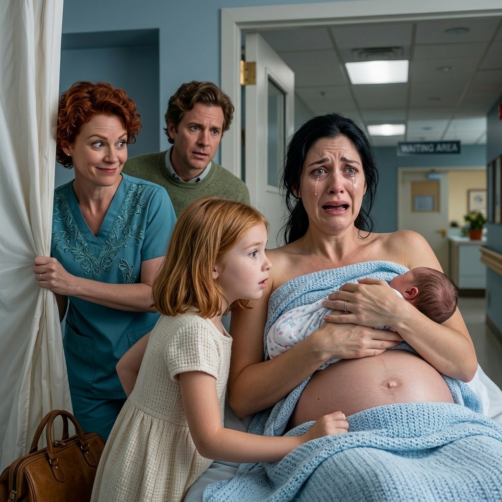 My daughter pulled the hospital curtains shut and whispered, “Mom, get under the bed now,” and one minute later, from the darkness beneath my maternity bed with my newborn in my arms, I heard my husband answer the same nurse who had been giving me pills I never asked for, and suddenly the miracle birth I had prayed seven years for no longer felt like the happiest day of my life.