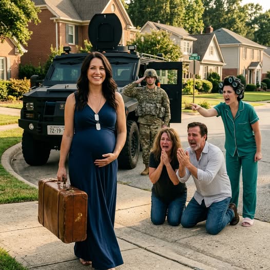 Hours after my husband’s funeral, Mom pointed at my 8-month pregnant belly. “Your sister’s rich husband is moving in. Go sleep in the 10-degree garage,” she spat. My Dad sneered: “Your crying ruins our vibe.” I smiled coldly and whispered, “Okay.” They thought I was a helpless widow. But the next morning—when armored military SUVs and Special Forces squad arrived to escort me away—my family went completely pale…