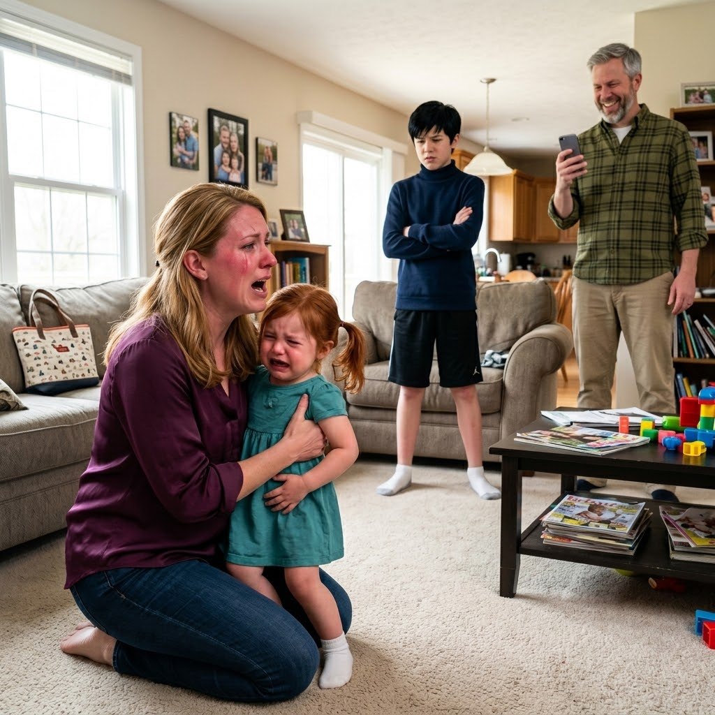 When my husband laughed after his stepson punched my 3-year-old daughter in the stomach, I realized something in our marriage had broken beyond repair. Then he joked about taking a picture for social media, and what I did next left him desperately trying to explain himself.